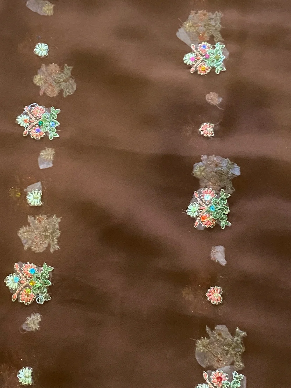 Embroidered Brown Floral Sheer Scarf/Shawl